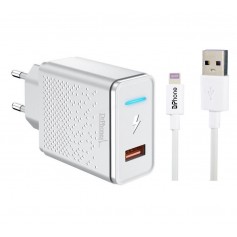 1 Pack - Gecertificeerde DrPhone 12W + 2+3 Meter Lightning kabel - Oplader Geschikt voor o.a. iPhone & iPad - Wit