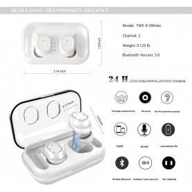 DrPhone WSH1 Draadloze Stereo Oordoppen – Bluetooth V5.0 – Waterdicht IPX5 – Touch Control – Oordopjes voor Sport en Meer – Wit