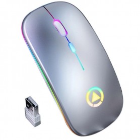 Elementkey IMX8 - Draadloze Muis 2.4Ghz met 7 Kleuren verlichting- Stille muis – Oplaadbaar - Metallic Zilver