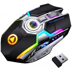 Elementkey DML4 Draadloze USB 2.4Ghz Gaming Muis met RGB verlichting- Stille Ergonomische muis met metalen scroller - Zwart