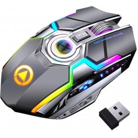 Elementkey DML4 Draadloze USB 2.4Ghz Gaming Muis met RGB verlichting- Stille Ergonomische muis met metalen scroller - Grijs