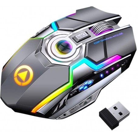 DrPhone DML4 Draadloze USB 2.4Ghz Gaming Muis met RGB verlichting- Stille Ergonomische muis met metalen scroller - Grijs