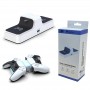 DrPhone DXP – Dual Charger Dock – Met Blauw led licht – Geschikt voor ps5 controllers – Opladen met USB – Wit