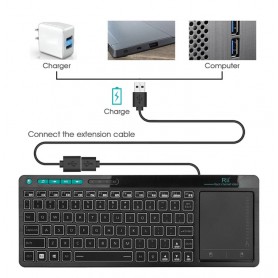 Rii K18 Plus Draadloze 2.4GHz USB 3-LED-Multimedia Toetsenbord met achtergrondverlichting en multi-touch groot trackpad - Zwart