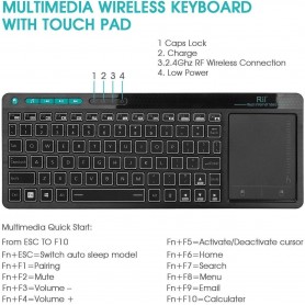 Rii K18 Plus Draadloze 2.4GHz USB 3-LED-Multimedia Toetsenbord met achtergrondverlichting en multi-touch groot trackpad - Zwart