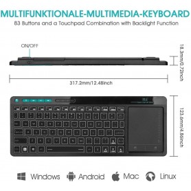 Rii K18 Plus Draadloze 2.4GHz USB 3-LED-Multimedia Toetsenbord met achtergrondverlichting en multi-touch groot trackpad - Zwart
