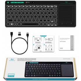 Rii K18 Plus Draadloze 2.4GHz USB 3-LED-Multimedia Toetsenbord met achtergrondverlichting en multi-touch groot trackpad - Zwart