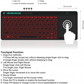 Rii K18 Plus Draadloze 2.4GHz USB 3-LED-Multimedia Toetsenbord met achtergrondverlichting en multi-touch groot trackpad - Zwart