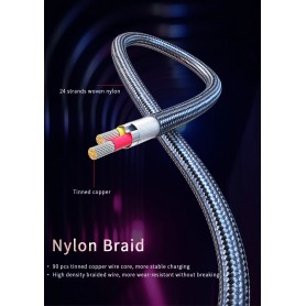 DrPhone LRM Series 2 in 1 USB Magnetische USB C Oplaadkabel 2.4A- Nylon Gevlochten – Dubbele functie met LED licht - Zwart