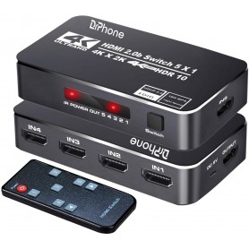 DrPhone ARC4 HDMI 2.0B HDMI Switch - HDR10 - 5 Poorten 4K 60Hz - Ondersteunt Dolby -Max tot 18.5Gbps- HDCP 2.2 & 3D
