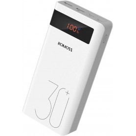 DrPhone ROMOSS Sense 8P+ 30000mAh Power Bank - 18W Type C PD Snellader – Externe batterij met Qualcom 3.0 – Wit