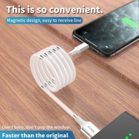 DrPhone MAG - 3A Kabel - Magnetisch Oprolsysteem - Geschikt voor Apple Lightning - iPhone - iPad - 1 Meter Oplaad kabel – Wit