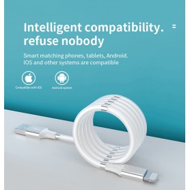 DrPhone MAG - 3A Kabel - Magnetisch Oprolsysteem - Geschikt voor Apple Lightning - iPhone - iPad - 1 Meter Oplaad kabel – Wit