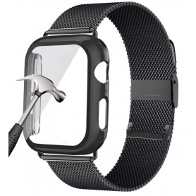 DrPhone APX1 - Siliconen Polsband - 44mm Metalen armband + TPU Hoesje - Geschikt voor Apple Watch - Zwart