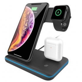 DrPhone – LEGEND series - 3 in 1 - Qi Wireless Dock Opladen – Voor o.a. Apple iPhone - Apple Watch + Apple Airpods - Zwart