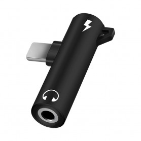 DrPhone – 2 in 1 Gun Splitter – Lightning + 3.5mm AUX Jack - Opladen - Voor Apple iPhone / iPad - 2021 IOS 14 en hoger – Zwart