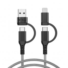 DrPhone PDC1 – Multi Charging Kabel – 4 In 1 Snellader – Nylon Kabel – Geschikt voor USB-C / Lightning / Micro USB / USB – Zwart