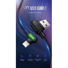 DrPhone MDD Series Lightning Oplaadkabel 2.4A – Oplaadsnoer - 90 graden Haaks Nylon Gevlochten Kabel & Data synchronisatie - 1M