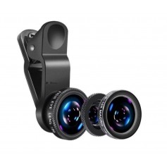 DrPhone PiX - 180° Lens Universele Premium 3 in 1 Fish Eye Lens - Macro Lens / Wide Lens / Fish Eye lens Kit - Zwart