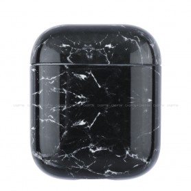 DrPhone PL3 - Airpods Marmer Patroon Case - Beschermende Case – Silicone & TPU Cover – Zwart
