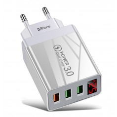 DrPhone HALO8 - USB adapter met 3 poorten + LED Voltage Indicator - USB Oplader - 30W - Quick Charger 3.0 - Wit