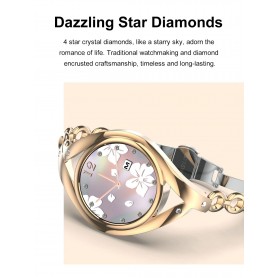 DrPhone Ladies ART - Smartwatch Vrouwen - Luxe Armband - Ultradunne Slimme Horloge - Hartslagmeter - Stappenteller - Zilver