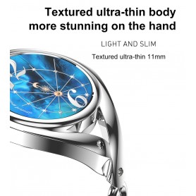 DrPhone Ladies ART - Smartwatch Vrouwen - Luxe Armband - Ultradunne Slimme Horloge - Hartslagmeter - Stappenteller - Zilver