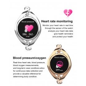 DrPhone Ladies ART - Smartwatch Vrouwen - Luxe Armband - Ultradunne Slimme Horloge - Hartslagmeter - Stappenteller - Zilver