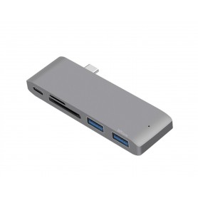 DrPhone TH2 - 5 in 1 Aluminium USB C Type C Hub - SD Micro SD-kaart+ 2 USB 3.0 Poorten + USB Type C 3.1 PD - Grijs