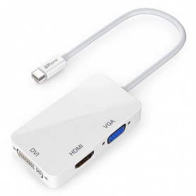 DrPhone Splitter 3 in 1 Mini Displaypoort Naar VGA & HDMI & DVI Monitor Adapter Kabel - High Performance Chips Wit