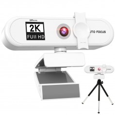 DrPhone CW7 2K Webcam – 1920x1080P– Microfoon/Statief en Privacy kap - Autofocus - 120-graden groothoek – 2MP - Wit