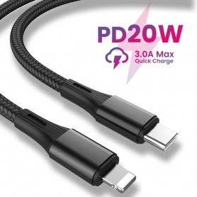 DrPhone UNL2 USB-C naar Lightning 9V Snelle Oplaadkabel –20W – Nylon - Geschikt voor iOS Smartphones & iOS Tablets - Data Sync