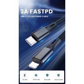 DrPhone UNL2 USB-C naar Lightning 9V Snelle Oplaadkabel –20W – Nylon - Geschikt voor iOS Smartphones & iOS Tablets - Data Sync