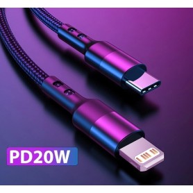 DrPhone UNL3 USB-C naar Lightning 9V Snelle Oplaadkabel –20W –Geschikt voor iOS Smartphones & iOS Tablets -Data Sync -2M