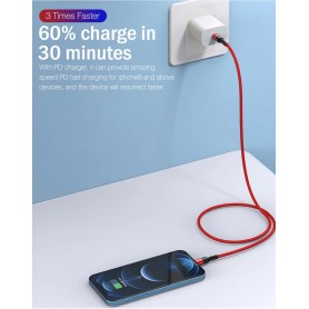 DrPhone UNL3 USB-C naar Lightning 9V Snelle Oplaadkabel –20W –Geschikt voor iOS Smartphones & iOS Tablets -Data Sync -2M
