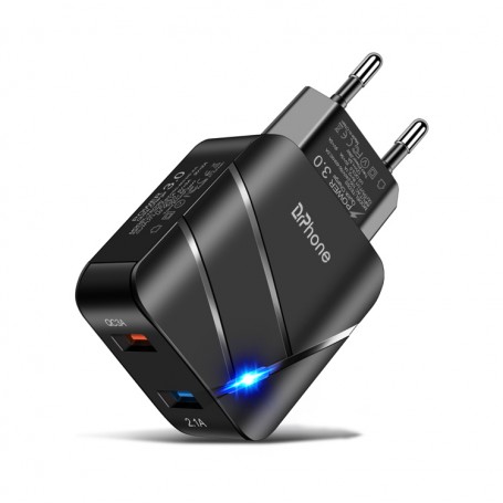 DrPhone HALOXII - 28W Thuislader - USB 3.0 Qualcom 3.0 Quick Charge & 2.1A met indicator licht - Adapter - Snel Lader– Zwart