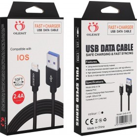 Olesit Lightning 3 Meter Fast Charge 2.4A - Oplaadkabel - Data Sync & Transfer - Geschikt Voor IOS Producten - Wit