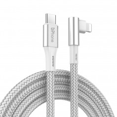 DrPhone UNL4 USB-C naar Lightning 9V/3A Snelle Oplaadkabel – PD 20W – Nylon gevlochten – 90 Graden - Data Sync - 1M – Wit