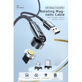 DrPhone iONIC- 540º Roterende Magnetische Kabel - 3A - Voor Lightning - 480Mbp/s Data Transmissie - Krachtige Magneet - Zwart