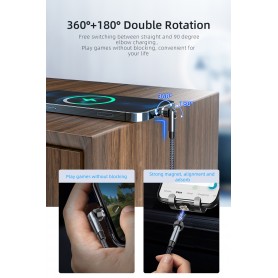 DrPhone iONIC- 540º Roterende Magnetische Kabel - 3A - Voor Lightning - 480Mbp/s Data Transmissie - Krachtige Magneet - Zwart