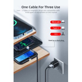 DrPhone iONIC- 540º Roterende Magnetische Kabel - 3A - Voor Lightning - 480Mbp/s Data Transmissie - Krachtige Magneet - Zwart