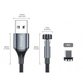 DrPhone iONIC- 540º Roterende Magnetische Kabel - 3A - Voor Lightning - 480Mbp/s Data Transmissie - Krachtige Magneet - Zwart