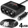 DrPhone CAR6 Sigarettenaansteker Adapter - 3 Auto Stopcontact Auto Oplader -100W + 4 USB Poorten 2.4A & LED Digitale Display