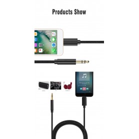 DrPhone SC5 Flex – Lightning naar 3.5mm Aux Kabel – Nylon Gevlochten – 1M – Zwart