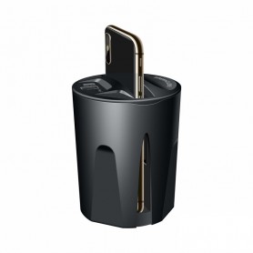 DrPhone SCION-X2 – Qi Draadloze Auto Oplader – 15W – Auto Beker/Kophouder– USB & USB-C Output 2A - Zwart