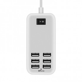 DrPhone UPA 20W USB Hub Laadstation - Power Adapter 6 Poorten - Opladen - Socket 1.5M Kabel - Wit