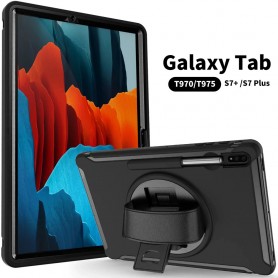DrPhone IM1 - 360° Beschermende Galaxy Tab S7+ 12.4 2020 SM-T970 Cover + Volledige Valbestendige Case + Screenprotector – Zwart