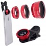 3-in-1 Fish Eye 180° Lens / Wide Lens / Macro Lens Universeel Compact Rood Universeel Tablet/Smartphone