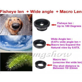3-in-1 Fish Eye 180° Lens / Wide Lens / Macro Lens Universeel Compact Zilver Universeel Tablet/Smartphone