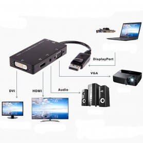 DrPhone MA1 4-in-1 Multifunctionele Displayport naar HDMI/DVI/VGA - 1080P Adapter Kabel met Audio-uitgang & Micro USB